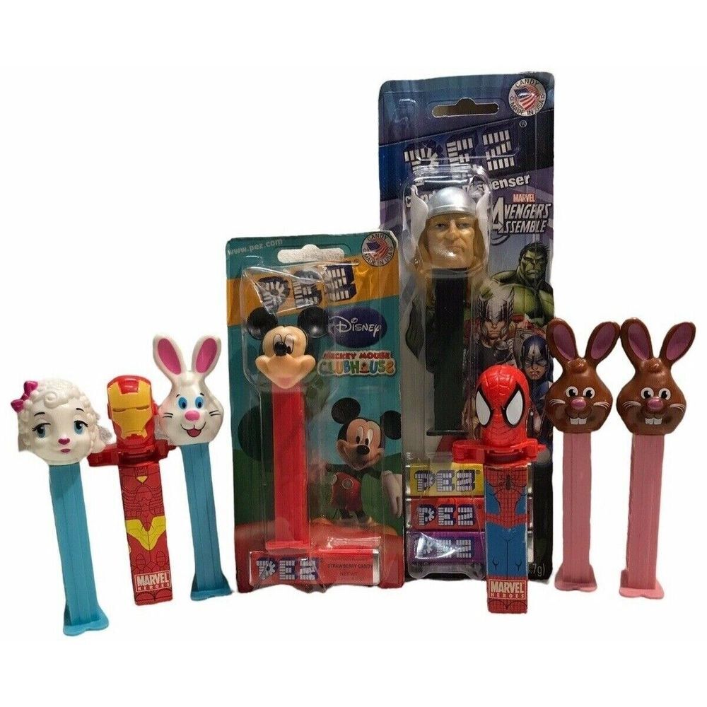 Pez klik dispenser new used vintage lamb chop Disney Mickey Thor Iron Man Spider